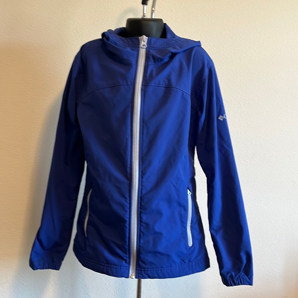Columbia Omni shield girls full zip hooded windbreaker royal blue size 10/12 EUC